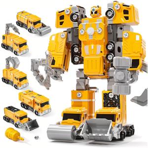 Transforming Robot Construction Vehicles Sets for Toddlers, 5 in 1 Magnetic Transforming Truck & Car Combiner - Easy DIY Assembly Educational STEM Gift for Kids 3-5 Year Old Boys Girls