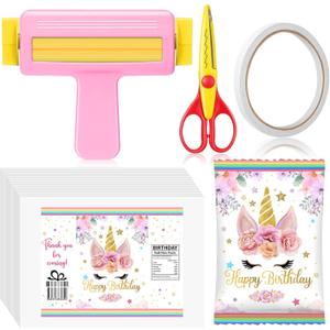 Gilprop Paper Crimper, Pinking Shears, 30 Sheets Cute Glossy Thin Inkjet Paper, Double Sided Tape for Crafts Birthday Party Supplies for Chip Bag Making