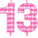 Pink 13th Birthday Candles,Diamond Design 3D Number 13 Birthday Candle,Happy 13th Birthday Cake Topper Decorations for Girls Women Birthday Anniversary Wedding Party Celebration Supplies