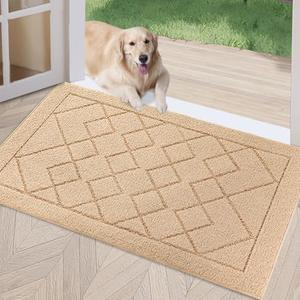 REFETONE Indoor Doormat, Front Back Door Mat 32"x48" Rubber Backing Non Slip Mats, Absorbent Washable Entrance Doormat for Entryway, Resist Dirt Low-Profile Inside Floor Mat for Muddy Shoes, Golden
