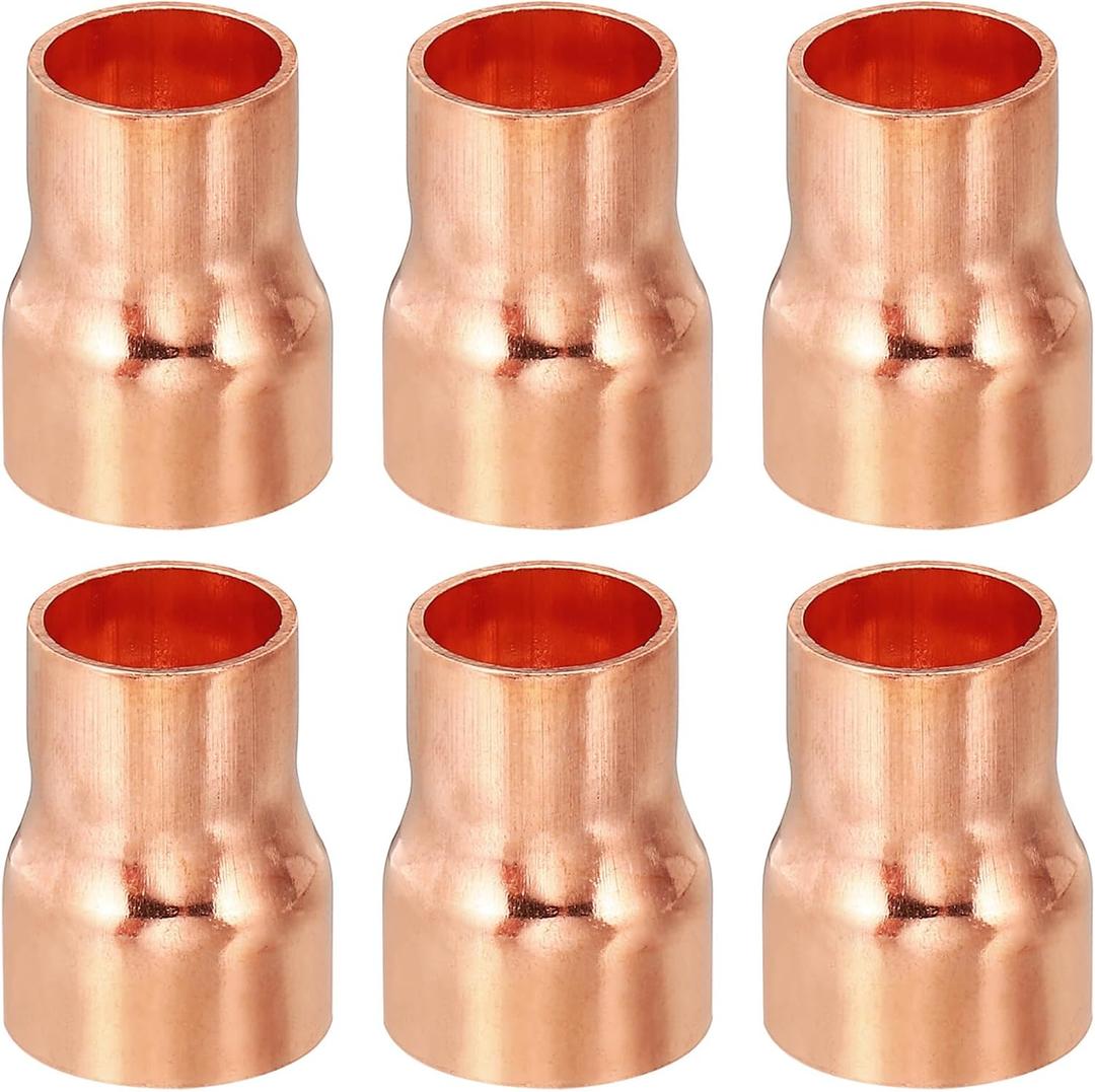 PATIKIL 5/8" to 1/2" ID Copper Reducer, 6pcs 99.9% Pure Copper Reducing Coupling Pressure Fitting Pipe Tube Connector Adapter with Sweat Solder Connection for HVAC Refrigeration System