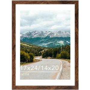 Wood 17x24 Picture Frame with 14x20 Mat Deep Brown, Display 14x20 with Mat or 17x24 Without Mat, Wood 17 by 24 Photo Frame, 17 x 24 Frame for Wall Hanging Display, Deep Brown