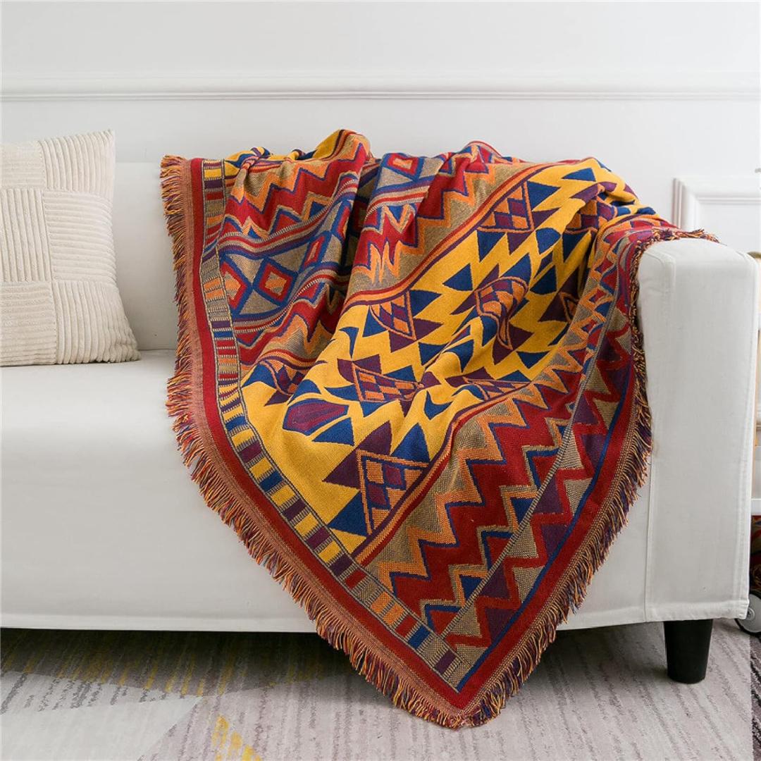 Blanket for Bed, Bohemia Throw Blanket, Ethnic Style Double Reversible Thickened Blankets Sofa Towel Tablecloth Geometric Jacquard Soft Cozy Throws for Sofas Bed,A-01,180x180CM (A02 180x230CM)