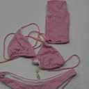 WDIRARA Women's 3 Piece Textured Thong Bikini Set Triangle String Halter Swimsuit with Cover Up Skirt Size L