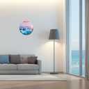 XNM Modern Blue Beach Wall Clocks Battery Operated 12 Inch Round Decorative Wall Clock for Living Room Quiet Waterfall Wall Clock