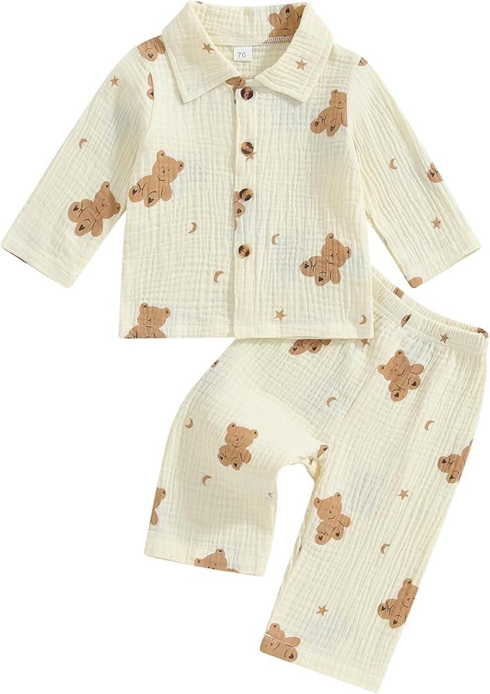 Baby Boys Clothes Set Toddler Infant Boys Button-down Shirt Tops + Cotton Gauze Shorts Summer Outfit 2PCS with Pockets