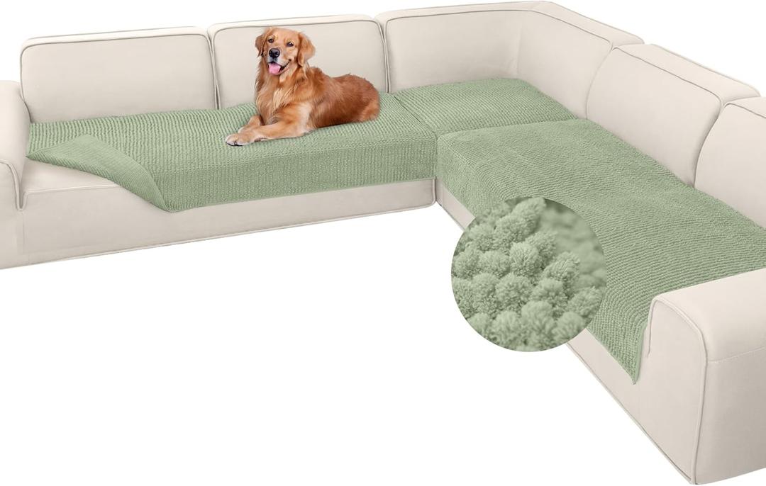 Arfntevss Corner Sectional Couch Covers Plush Chenille L Shape Sofa Cover Thick Soft Slipcovers 3 Pieces Anti Slip U Shaped Sectional Cover Fluffy Fuzzy Furniture Protector (XX-Large, Sage Green)