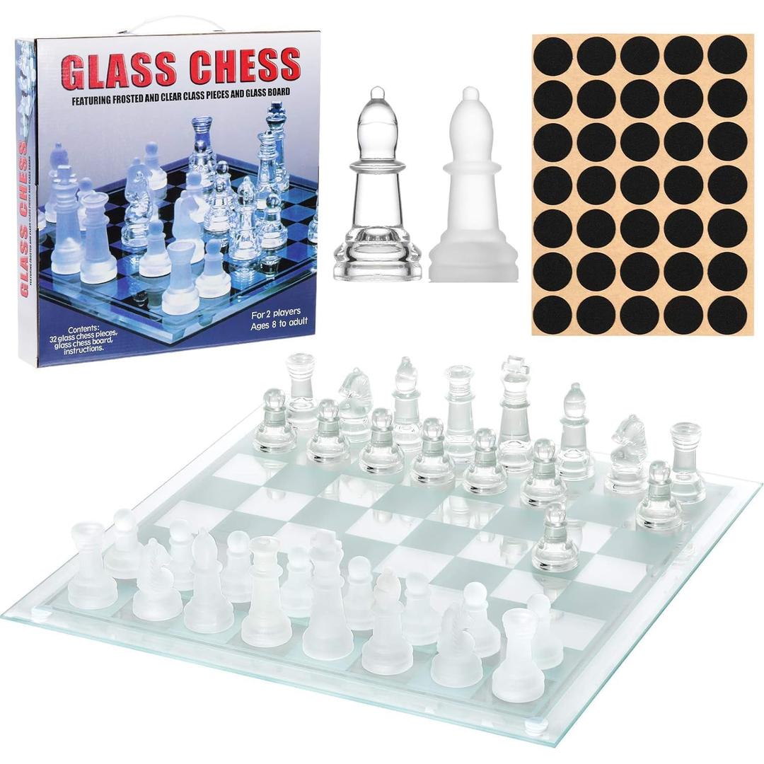 32 Pieces Glass Chess Set with Solid Glass Board, Frosted and Clear Pieces | Indoor & Outdoor Game for Adults | Elegant Design Durable Build Fully Functional | Easy to Carry (25x25CM)
Glass Chess