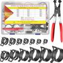 AKIHISA 75Pcs 19-38mm Spring Band Hose Clamp Assortment Kit with Hose Clamp Pliers, 13 Sizes Spring Hose Clip Fuel Line Silicone Vacuum Hose Pipe Clamp, Air Hose Tube Water Pipe Fasteners