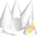 White Paper Party Hats for Kids Birthday,Decorative Bulk Cone Crafts for Adults Art DIY, Halloween Supplies20/40/60