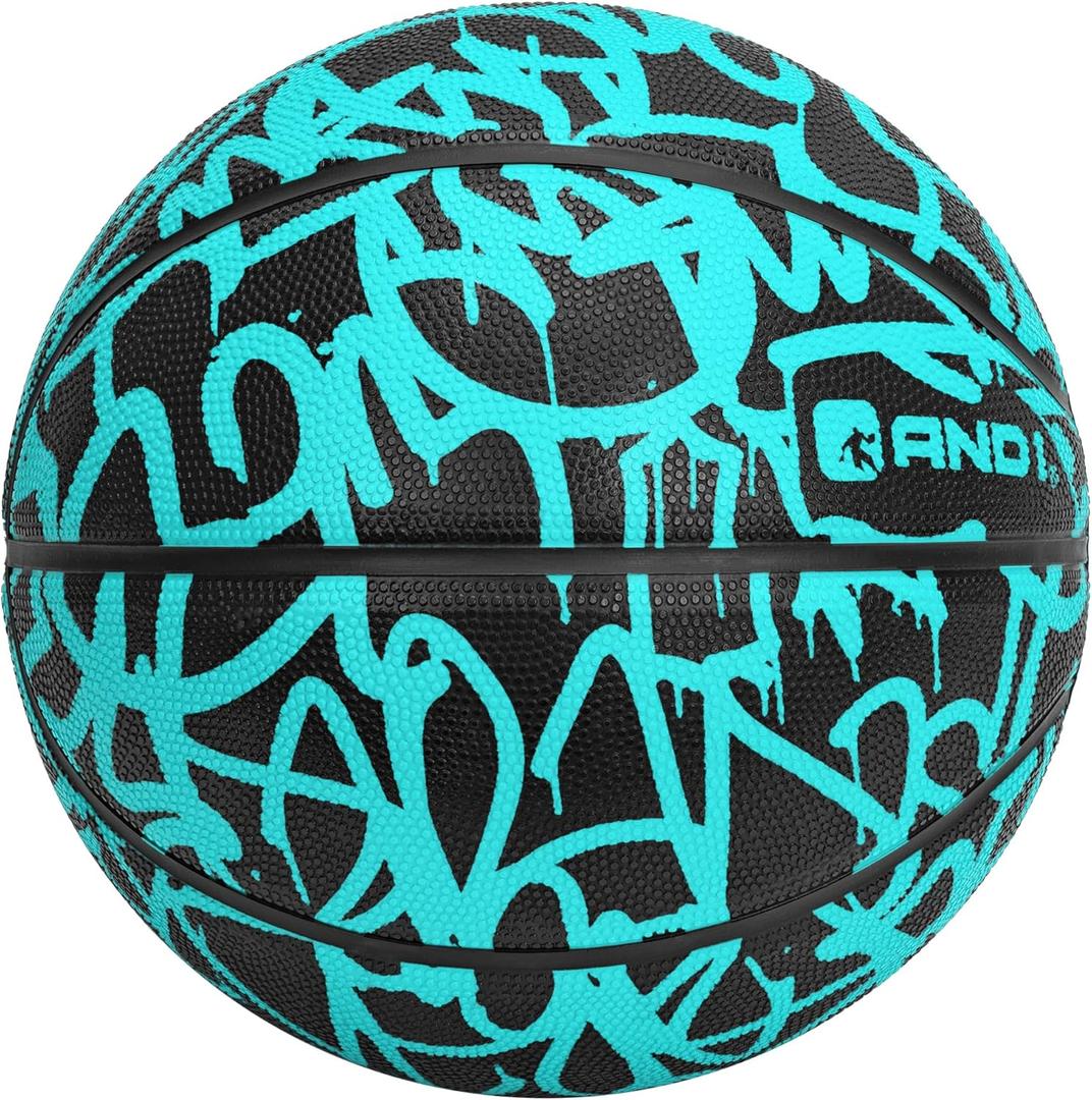 AND1 Fantom Graffiti Intermediate Size Rubber Basketball: 28.5 Inch Size 6 Indoor/Outdoor Basketball, Deep Channel Construction Streetball, Mint