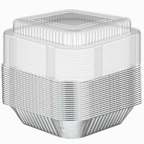 WANBAO 20 Pack Foil Pans with Plastic Lids 8 X 8 Inch Disposable Aluminum Tin Foil Baking Pans Meal Prep for Catering Party Meal Prep, Take Out, Freeze, Food Storage, Prepping Food