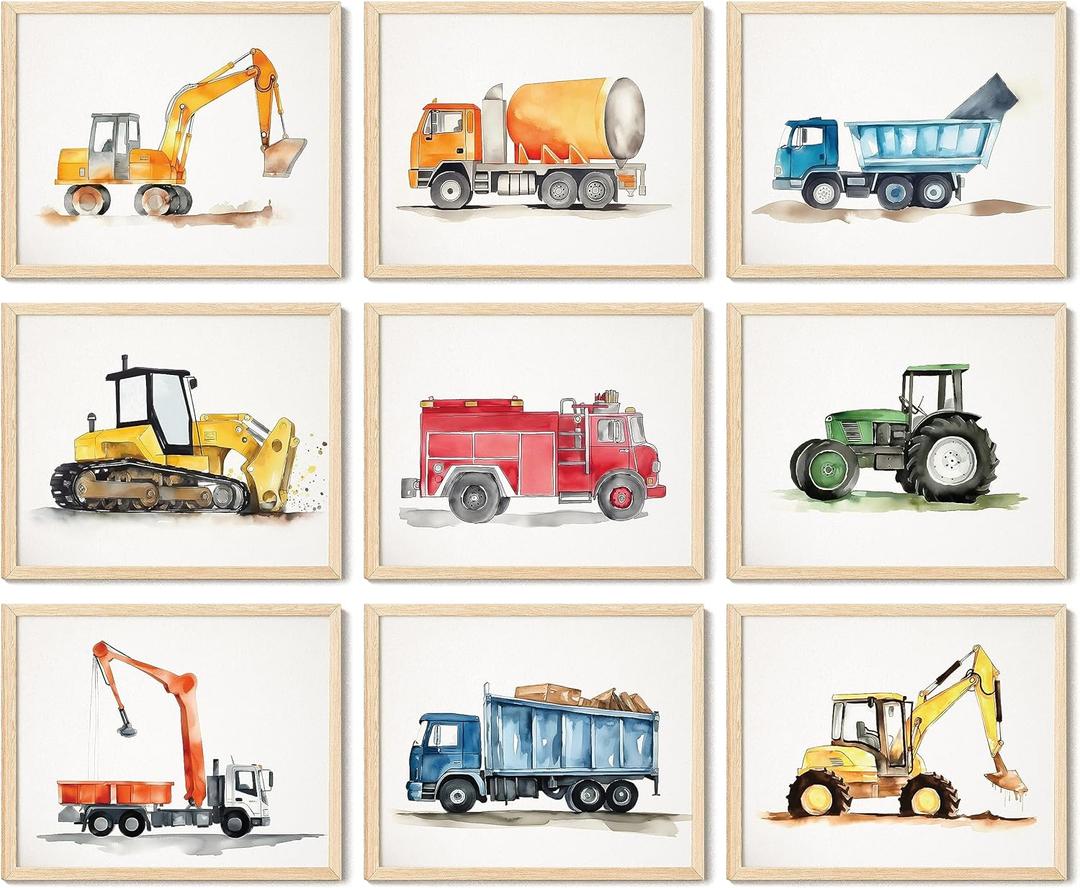 97 Decor Construction Room Decor For Boys - Toddler Boy Room Decor, Truck Wall Art For Kids Room, Car Pictures Wall Decor For Bedroom Playroom, Vehicle Tractor Prints Nursery Posters (Unframed)
