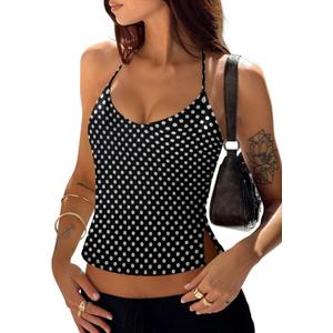 PINKMSTYLE Halter Tops for Women Backless Double Lined Spaghetti Strap Tank Top Going Out Y2K Trendy Sleeveless Camisole, XS