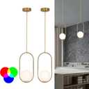 Battery Operated Pendant Light Set of 2,Wireless Indoor Battery Chandelier with C2025 Remote Control Dimmable,Rechargeable Hanging Light for Dining Room Kitchen Bedroom Living Room (Gold)