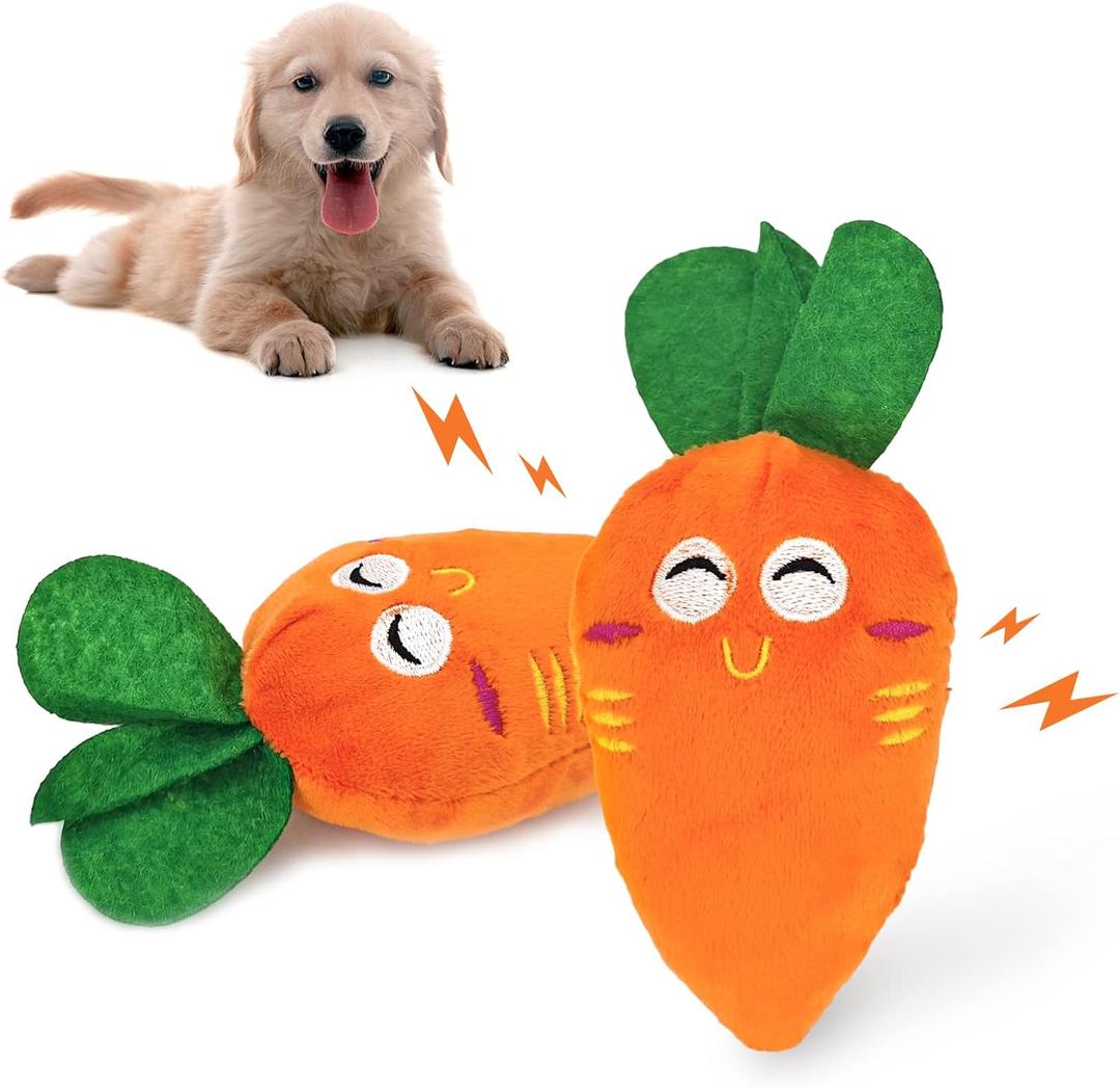 Andiker 2 pcs Dog Squeaky Toy, Dogs Carrot Pet Funny Squeaky Toys Dog Plush Toy for Small Medium Large Dogs and Cats (2pcs)