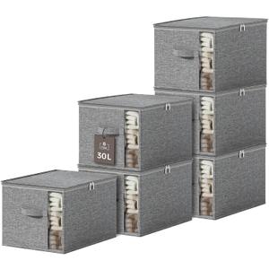 Clothes Storage Bins with Sturdy Frames, Foldable Fabric Clothing Organizer Box for Moving, Sweater Storage Cube with Lids and Zipper, Linen Closet Storage Bags for Blankets, Clothes, Sheet