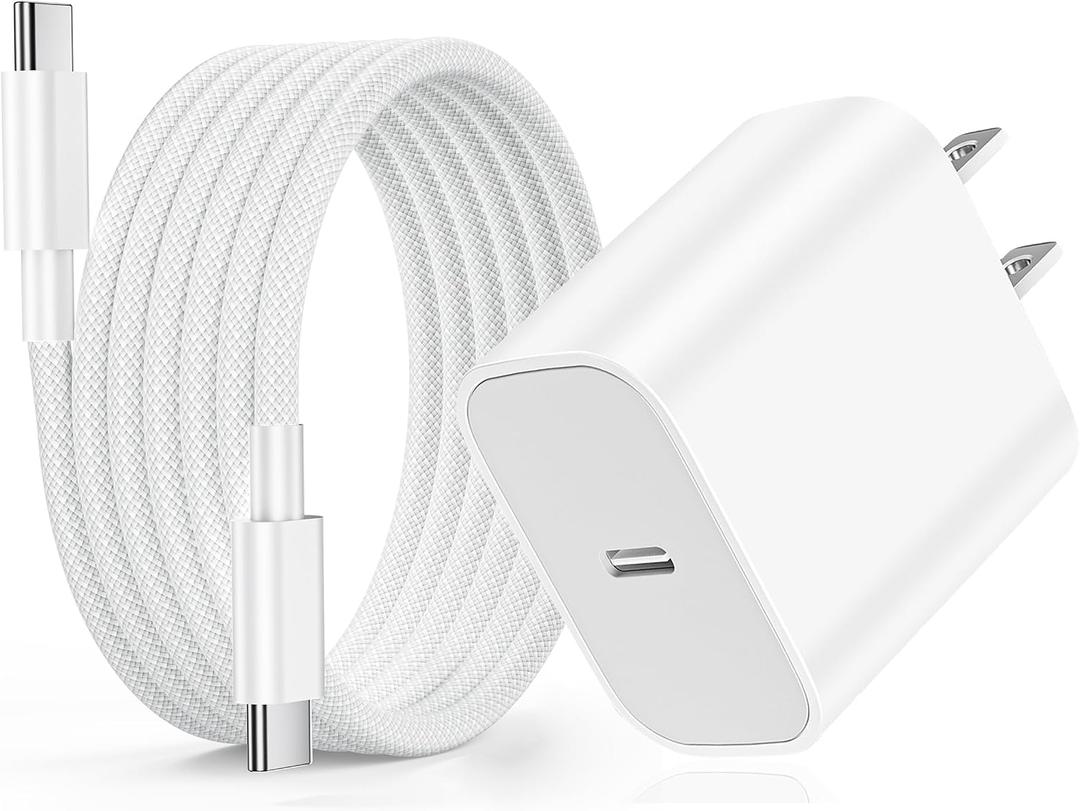 USB C Fast Charger for iPad Pro 13/11/12.9 inch, iPad A16/10th Generation, iPad Air 13/11 inch/5th/4th/Mini, 20W Type C iPad Charger Fast Charging with 6FT Woven USB C to USB C Charging Cord Cable
