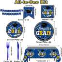 Graduation Party Supplies 2026,Black and Blue Tableware Set for 20 Guests,Disposable Paper Plates Napkins Cutlery Tablecloth Congrats Grad Banner for College High School Decorations Class of 2026