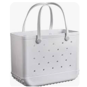 X-Large Waterproof Sandproof Rubber Beach Tote Bag with Zipper Pocket and Phone Kickstand Cup, White 