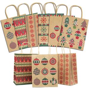 Lulu Home Christmas Gift Bags, 24 Pieces Medium Christmas Kraft Paper Bags with Handle