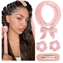 Yanibest Heatless Hair Curler, No Heat Hair Curlers to Sleep in, Super Soft Ribbon Wrap for Long Hair, Overnight Heatless Curling Set with Scrunchies and Clip, for All Hair types(Pink)