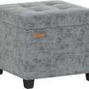 ABHENG Chenille Cover Steel Frame Ottoman with 48L Storage,17.7" x 17.7" x 17.7" Square Linen Storage Ottoman Stool Cube with Legs,for Dorm Livingroom Gray UASND641G