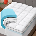 Dual Layer 4 Inch Memory Foam Mattress Topper Queen Size - 2 Inch Cooling Gel Memory Foam & 2 Inch Thick Pillow Top Mattress Pad Cover - 60x80 Inch