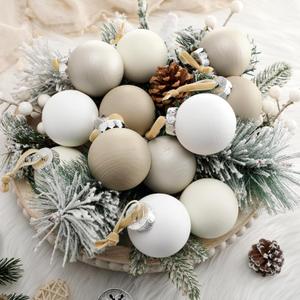 12 Pcs Neutral Textured Christmas Ball Ornaments 2.4 Inch Rustic Matte Cream Ivory White Taupe Xmas Baubles Antique Farmhouse Xmas Tree Decorations Modern Christmas Home Decor for Tree Holiday