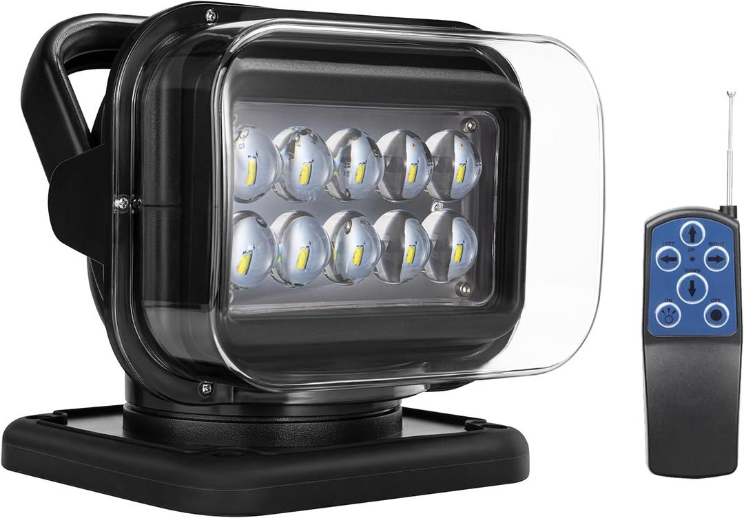 Niceky LED Spotlight for Truck,Remote LED Search Light Auto-Reset 360 Rotating Boat Spot Light for Marine Offroad Pickup SUV UTV Hunting Go Outdoor,6 Strong Magnets 50W 5000lm 12V 24V (Black)