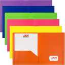 4 x JAM PAPER Plastic 2 Pocket POP Folders - Durable School Folders - Assorted Primary Colors - 6/Pack