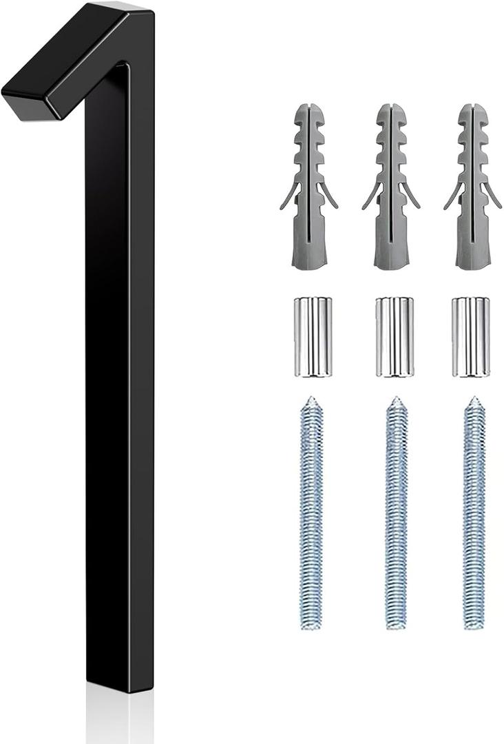 5" Floating Stainless Steel Address House Number, Modern Metal Anti-Rust House Numbers with Nail Kits for Door Garden Mailbox Decor Visibility Signage (1)