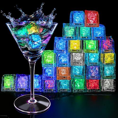Light Up Ice Cubes, 96 Pack Multi Color Led Ice Cubes for Drinks IP67 Waterproof Reusable Glowing Flashing Changing Lights Water Activated Drink Lights for Cocktails Christmas Party Bar Wedding