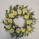 NeoL'artes 22inch Large Spring Wreath with Daffodil and Easter Eggs, 55cm Artificial Door Grapevine Wreath for Spring and Summer Indoor Outdoor Porch (Yellow)