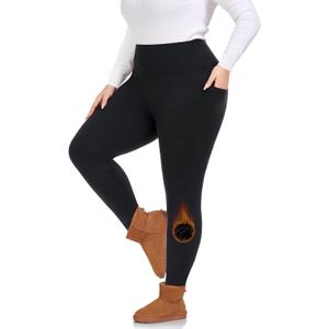 Plus Size Leggings for Women with Pockets-Stretchy XL-5XL Yoga Pants Tummy Control High Waist Workout Leggings (3X-Large, C-02 Fleece Black)