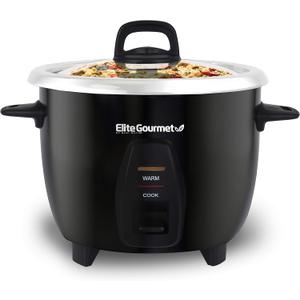 Elite Gourmet ERC2010B Electric Rice Cooker with Stainless Steel Inner Pot Makes Soups, Stews, Porridge's, Grains and Cereals, 10 cups cooked (5 Cups uncooked), Black (10 Cups Cooked, Stainless Steel)
