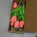10-Heads Artificial Flowers PU Mini Real Touch Tulip Bouquets for Home Wedding Party Centerpiece Decoration (Gradient Coral)