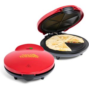 Taco Tuesday Deluxe 10-inch 6-Wedge Electric Quesadilla Maker with Extra Stuffing Latch, Red