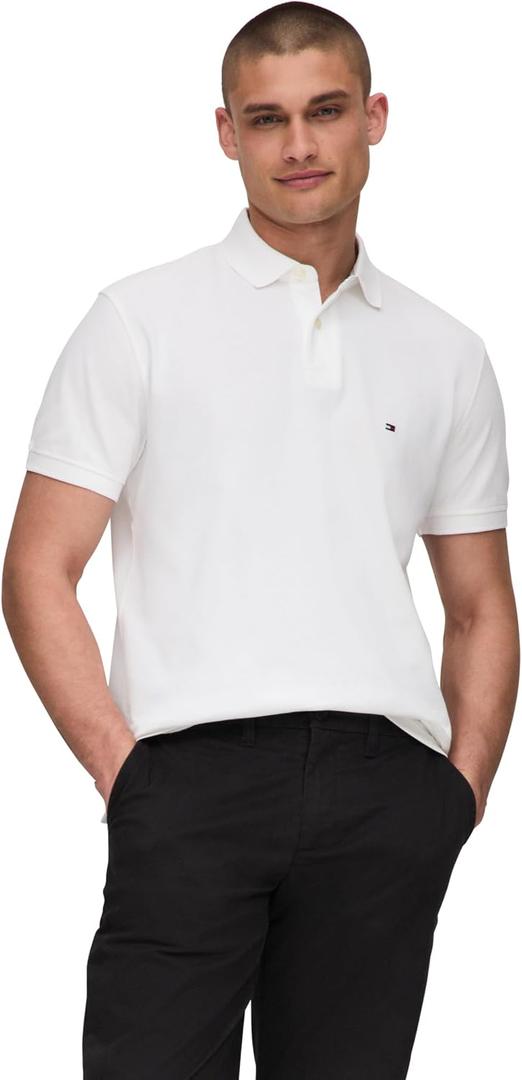 Tommy Hilfiger Men's Short Sleeve Polo Shirts in Classic Fit with Stretch and Organic Pique Cotton (White, XL)