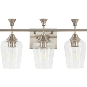 Bathroom Light Fixtures (3-Light, 19 Inch), Brushed Nickel Vanity Lights for Bathroom with Clear Wine Glass Glass Shade, Modern Vanity Wall Lights for Mirror Bedroom Living Room Kitchen Hallway Porch