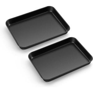 E-far Baking Sheet Set of 2, 10.5" x 8" x 1" Cookie Sheet Pan for Baking, Nonstick Carbon Steel Baking Trays for Toaster Oven, Heat-Resistant & Easy Clean, Black