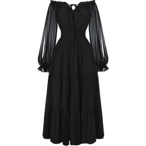 Scarlet Darkness Women Renaissance Off Shoulder Split Sleeve Smocked Waist Tiered Maxi Dress,2XL