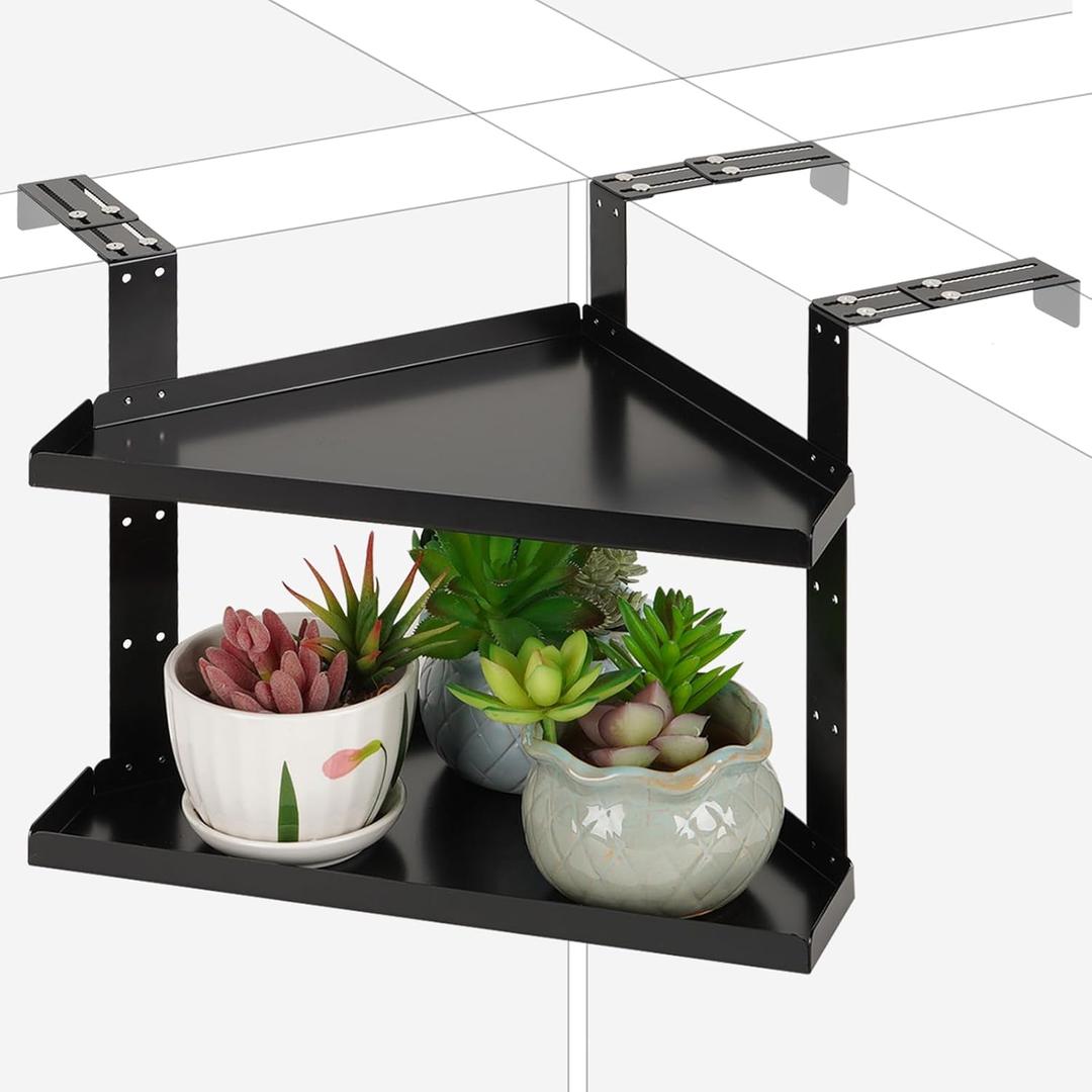 Office Cubicle Shelf Cubicle Storage Organizer Cubicle Accessories Height Adjustable Cubicle Corner Shelf with Adjustable Hooks (Large Black)