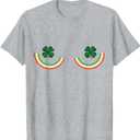 St Patricks Day Rainbow 4 Leaf Clover Shamrock Boobs T-Shirt, M