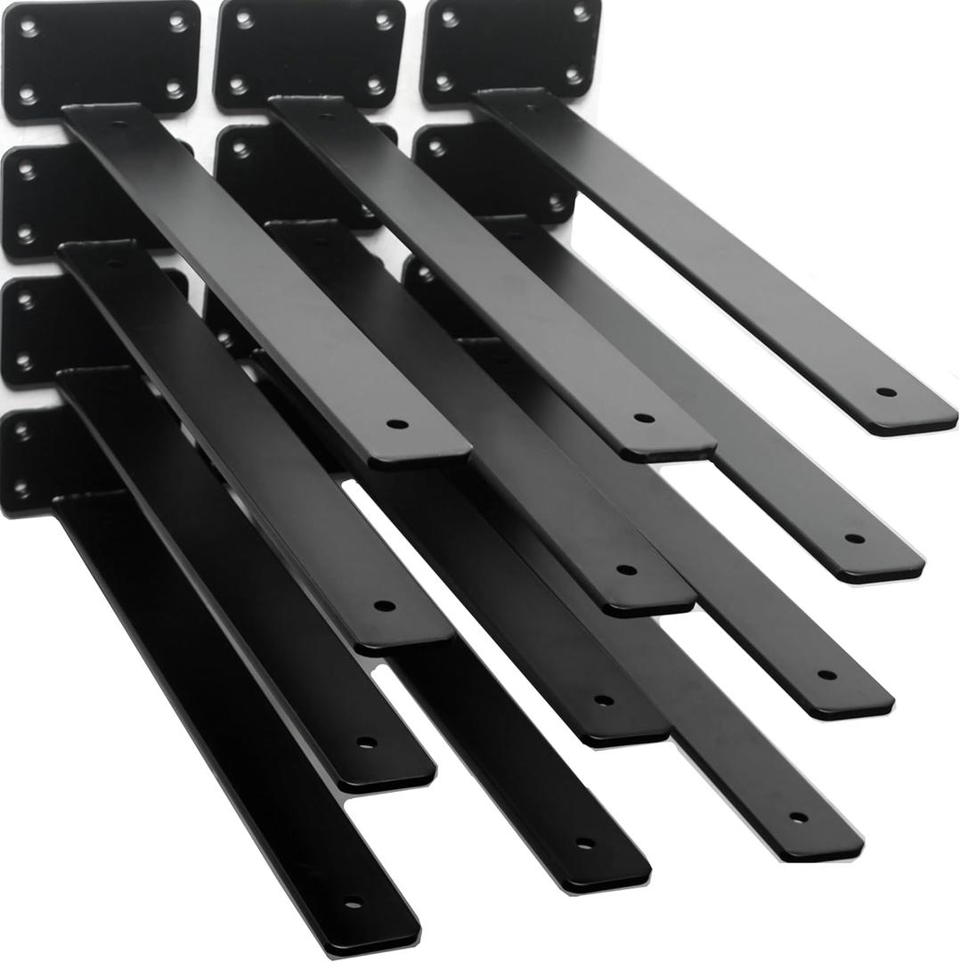 12 Pack - 14 inch Black Hidden L Shelf Bracket (1/5 Inch Thicked) Iron Floating Shelf Brackets Rustic Industrial Metal Brackets for Shelf Support