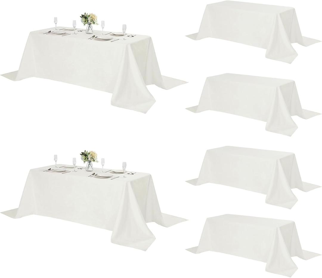 Fokitut 6 Pack Rectangle Tablecloth, 90x156 Inch, Stain Resistant and Wrinkle Polyester Table Cloth, Fabric Table Cover for Kitchen Dining, Wedding, Party, Holiday Dinner-Ivory