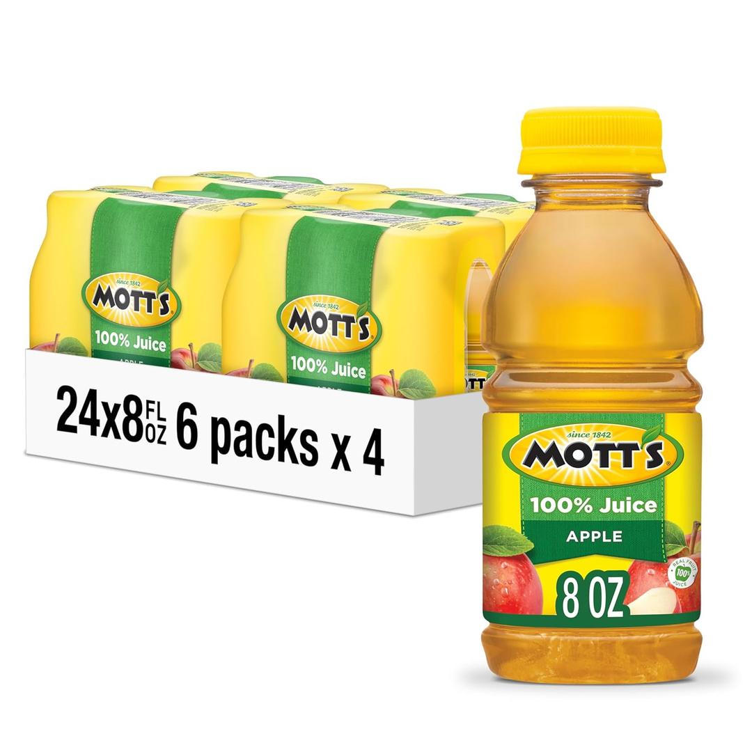 Mott's 100% Original Apple Juice, 8 Fl Oz Bottles, 24 Count (4 Packs Of 6), 2 Servings Of Fruit, 100% Fruit Juice, Gluten-free, Caffeine-free, Kosher, Contains No Artificial Colors Or Sweeteners, Best By: MAR 18 2026