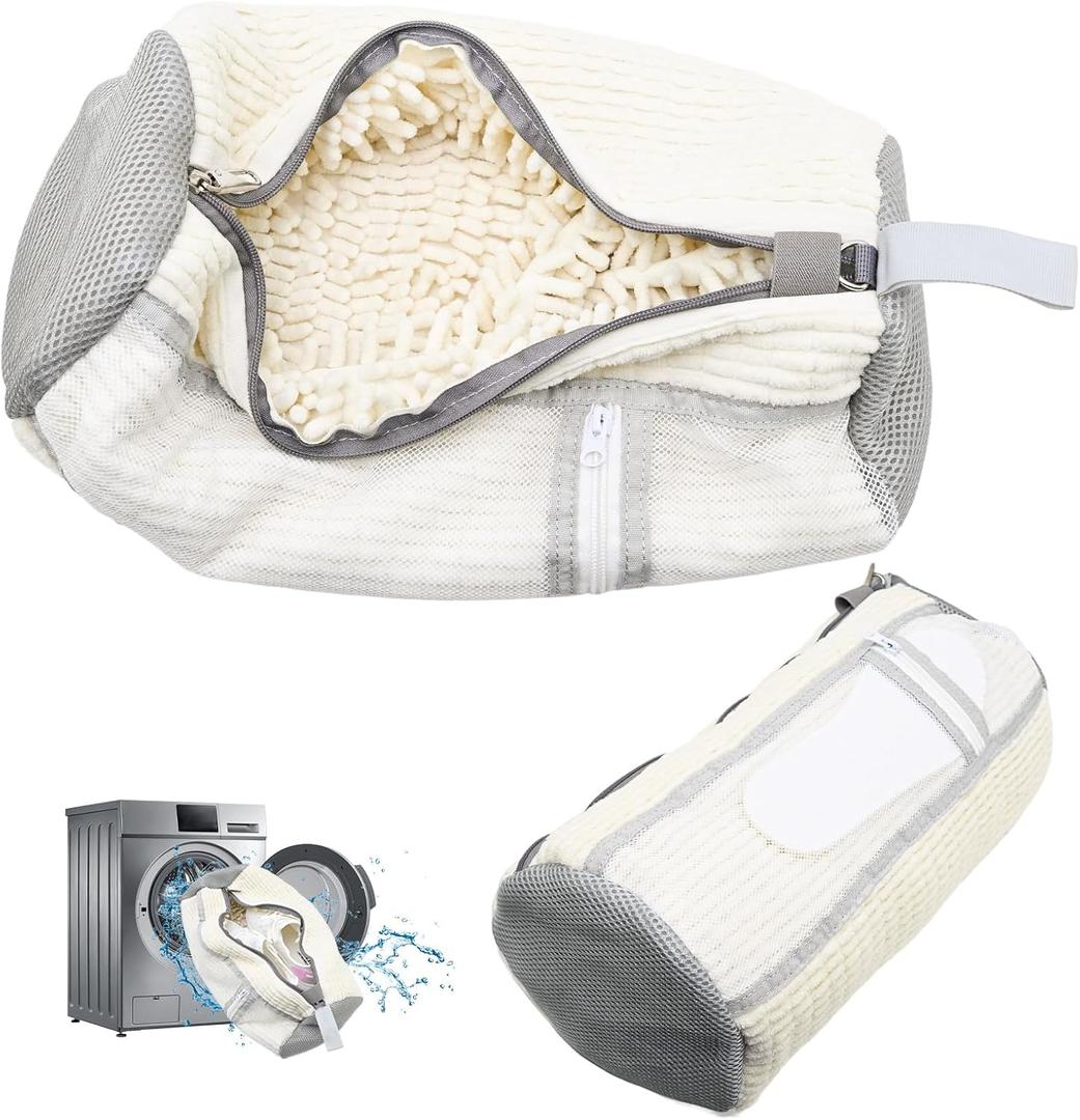 Shoe Washing Machine Bag,2 Pcs Shoe Washing Bag for Dryer & Washer, Reusable Laundry Shoe Bag for All Shoes Sizes, Independent Insole Compartment With Side Mesh (White)