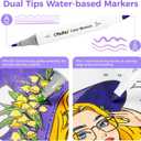 Ohuhu Markers for Adult Coloring Books No Bleeding 60 Colors Water-based Dual Tips Coloring Markers for Kids Adults Beginners Drawing Pens for Journaling Lettering (Brush & Fine)