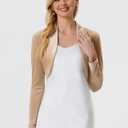 Allegra K Women's Long Sleeve Velvet Shrug Cocktail Party Open Front Cropped Bolero Cardigan Top (Beige, M)